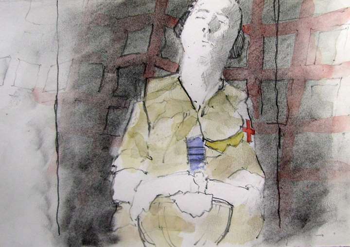 Medic sleeps in Hercules, Helmand, Afghanistan